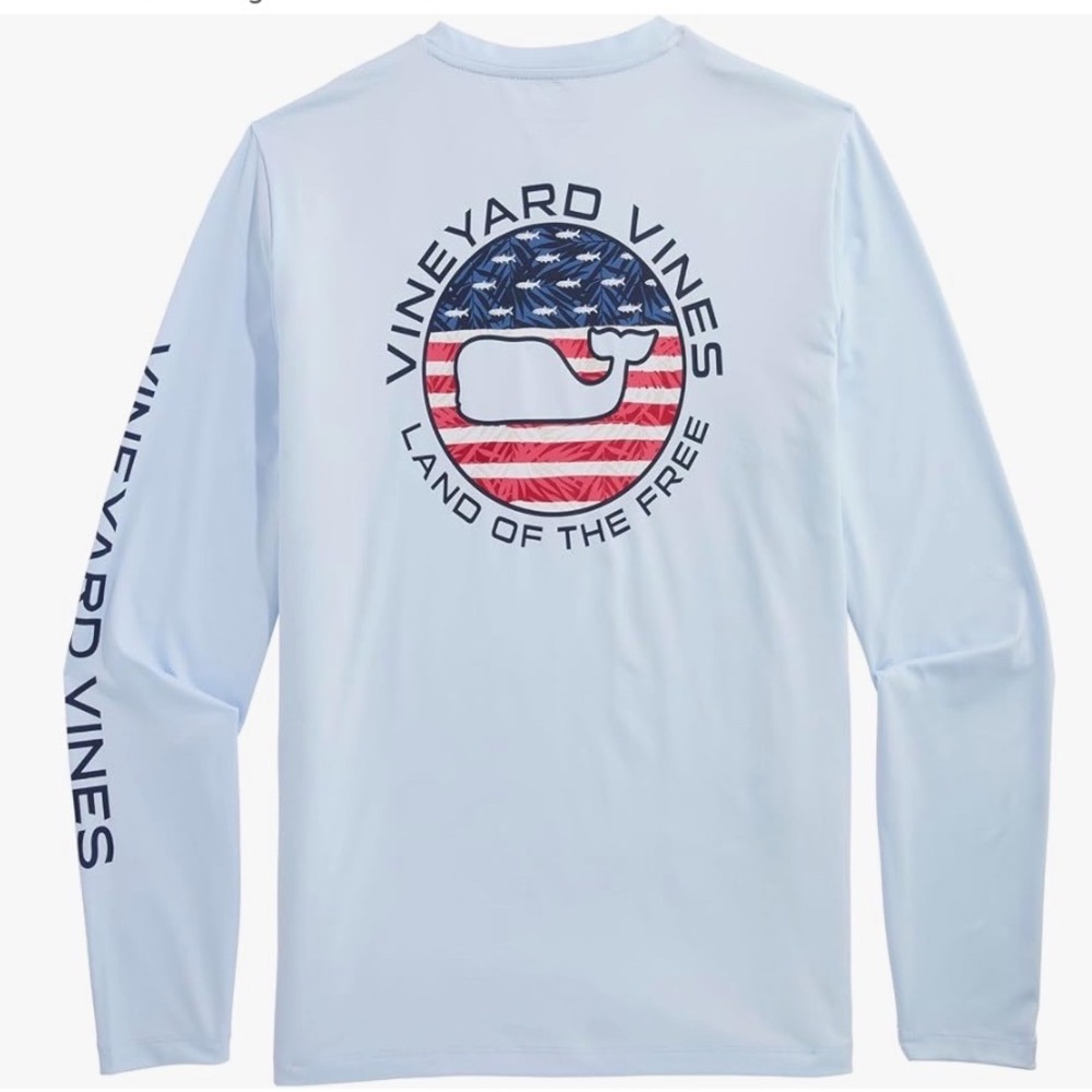 Vineyard Vines American Dot LS Harbor Tee Mens Large Rocks Blue New With Tags